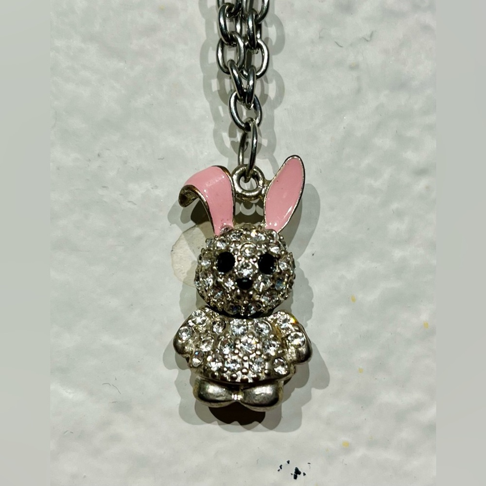 Silver Tone Sparkling Bunny Pendant Necklace